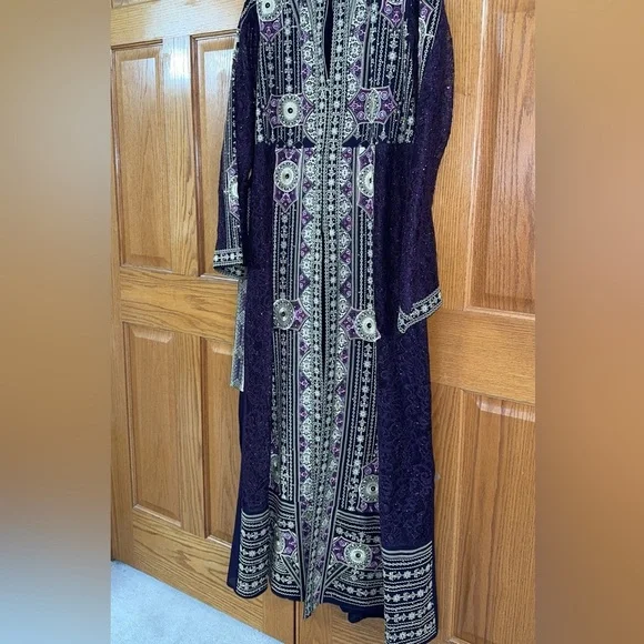Women’s Plus Size 3pc Abaya Thobe Kaftan Purple Embroidery Dress Sz 6 US 22W 3X - Picture 7 of 16